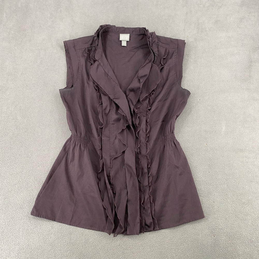Y2K Converse One Star Womens Small Purple Ruffle Sleeveless Blouse Cinched Top